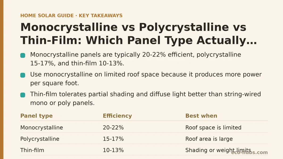 Monocrystalline vs Polycrystalline vs Thin-Film: Which Panel Type Actually Fits Your Roof