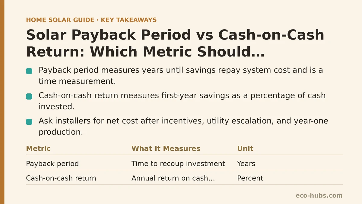 Solar Payback Period vs Cash-on-Cash Return: Which Metric Should Homeowners Use